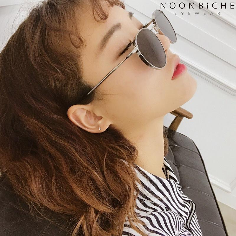 Korean-style retro Hong Kong-style small round-frame sunglasses for women, beach glasses, influencer-approved hip-hop sunglasses, trendy glasses for