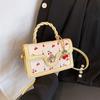 Cherry Print Handbag for Women, Sweet Mini Crossbody Bag, Stylish Flower Lock Shoulder Bag Square Purse