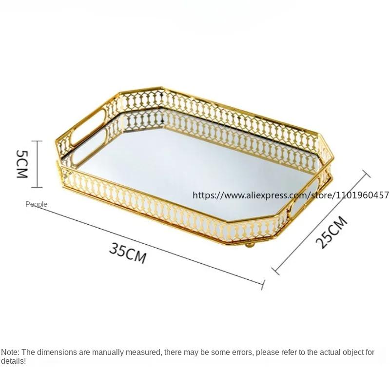 Gold Crystal Tray Decorative Storage Box Dessert Serving Plate Makeup Tray Jewelry Organizer for Home Living Room Bathroom Decor