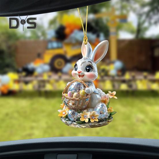 1/3Pcs Easter Cartoon Bunny Hanging Decorations with Lanyard Easy To Hang 2D Acrylic Ornaments Rearview Mirror Pendants