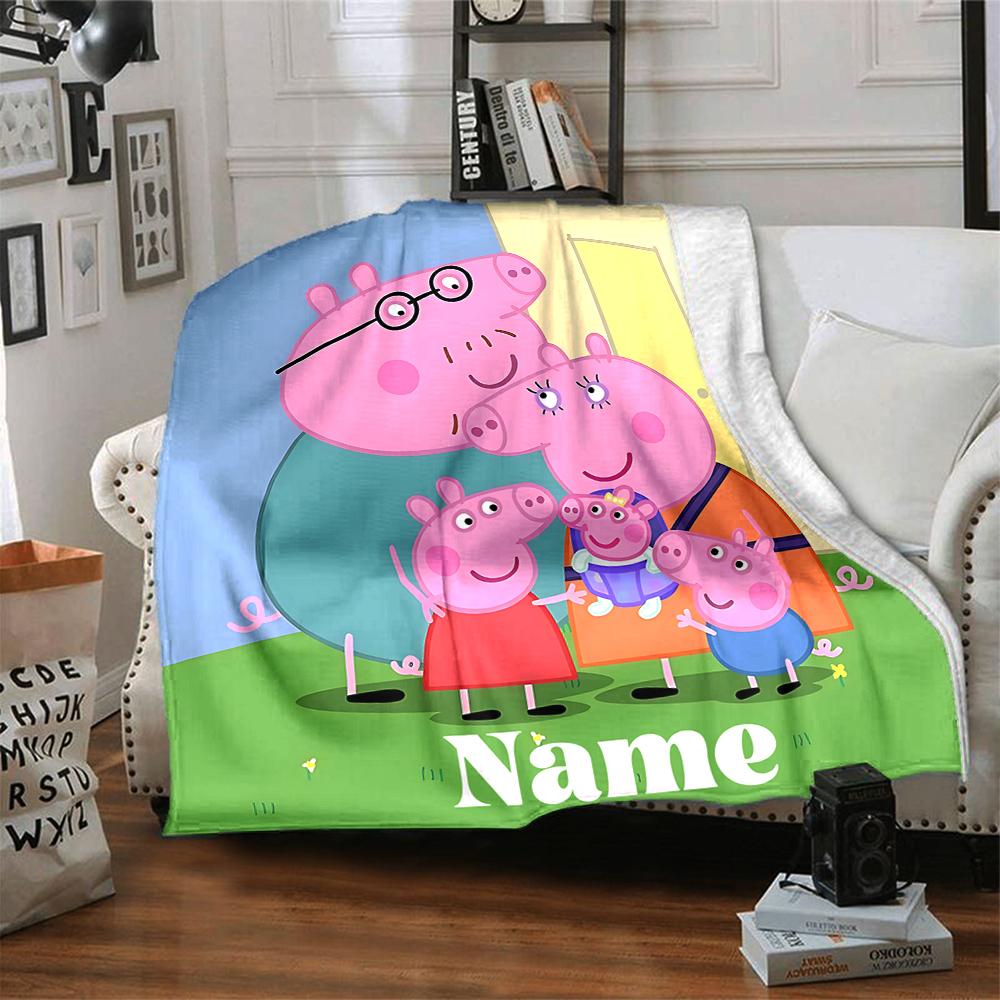 Custom Name Peppa Pig Family Adventure Party Blanket For Couch Bed Plush Cozy Fuzzy Blanket Super Soft Warm Blankets For Fall And Winter 0916108