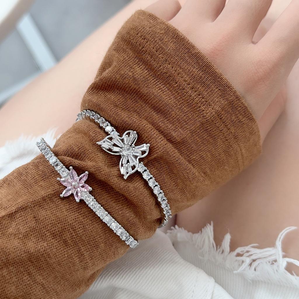 Exquisite Fashion Light Luxury Butterfly Opening Bracelet With Diamonds, High-End Sense, Elegant Personality, Light Luxury, Niche Flower Bracelet
