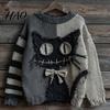 Layering Sweatshirt Halloween Gruseliges Gesicht Pullover für Damen Patchwork Print Strick Frühling Herbst Winter Oberteil Langarm Rundhals Genäht Herbst Outfit
