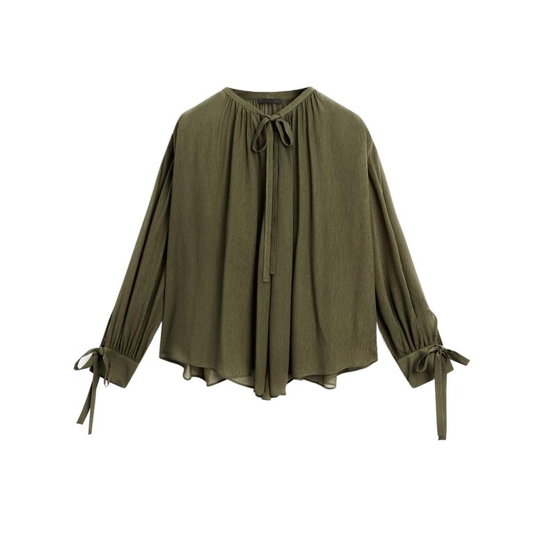 

MD Spring New Arrival Women s Clothing French Style Design Graceful Bow Shoelace Long Sleeve Shirt Top 5148748 Dark green L
