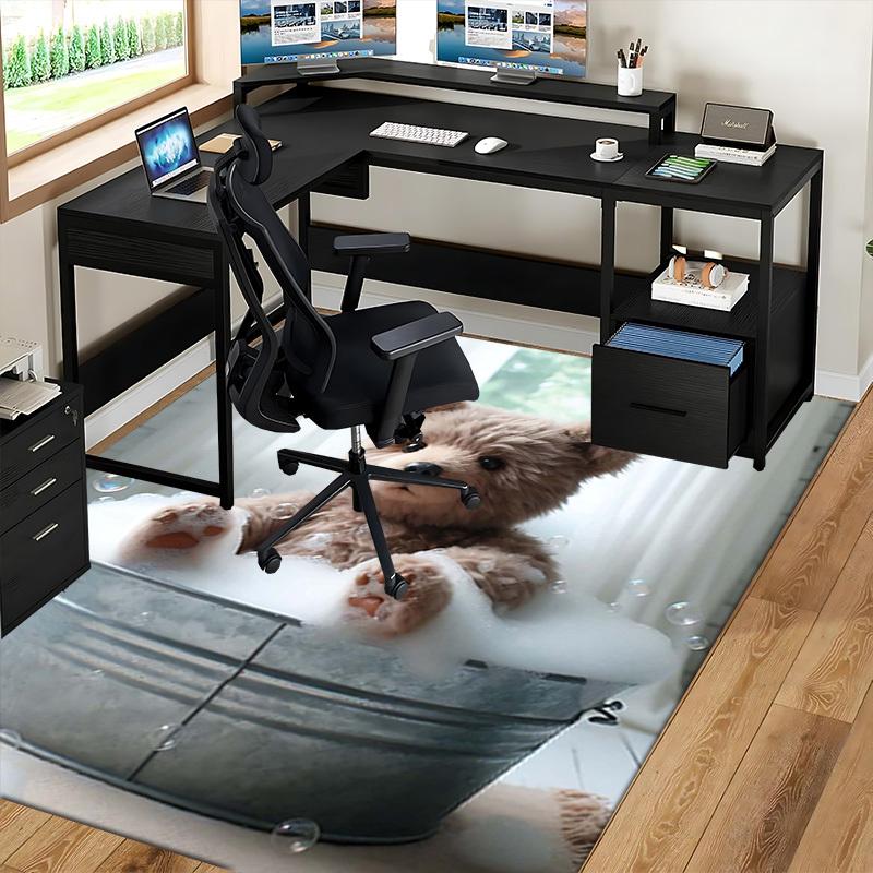 1pc Teddy Bear in Bubble Bath Chair Mat - Anime Cartoon Design, Non-Slip Carpet for Office Chair, Suitable for Home Decor, Living Room, Bedroom, Game