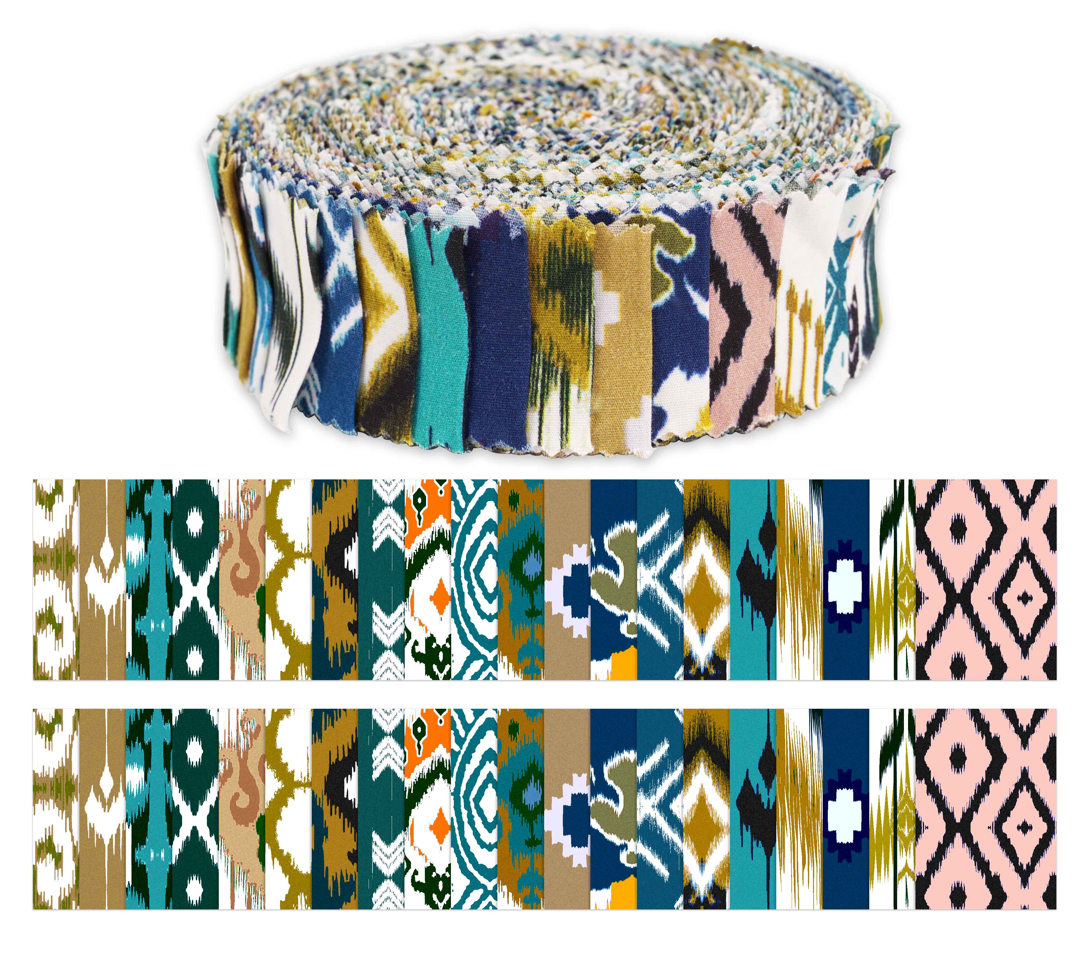

Soimoi 40 шт. Бавовняна попередньо нарізана тканина Ikat Print для стьобання ремісничих смужок 2,5x42 дюймів желейний рулон - 1.5x42inches різнокольоровий