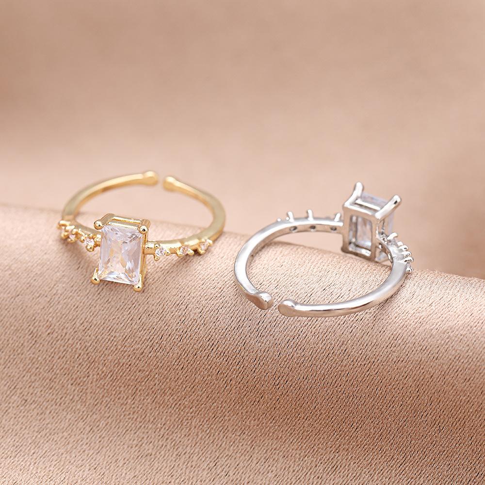 Big Rectangle Zirconia Charm Cuff Rings For Women Gold Sliver Color Copper Adjustable Finger Accessory
