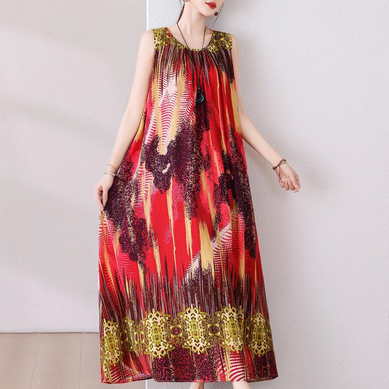 Plus Size Summer Long Dress for Women Clothes Elegant Sleeveless Loose Casual Dress