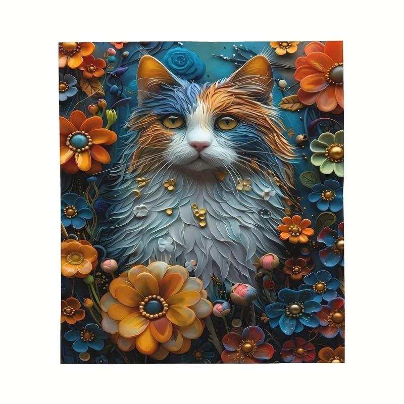 

Яркий фланелевый плед с принтом кошек и цветов – Двусторонний, мягкий и уютный для дома, путешествий, офиса или в подарок. Трикотажная ткань, всесезонное использование 30x40in