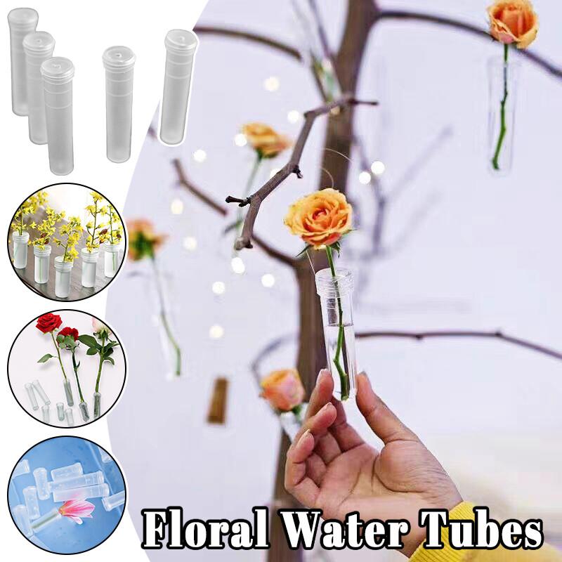 50/100/200PCS Reusable Plastic Flower Water Tubes Flower Vials with Caps Decoration Roses Fresh Flowers Florist Nutrition Flower