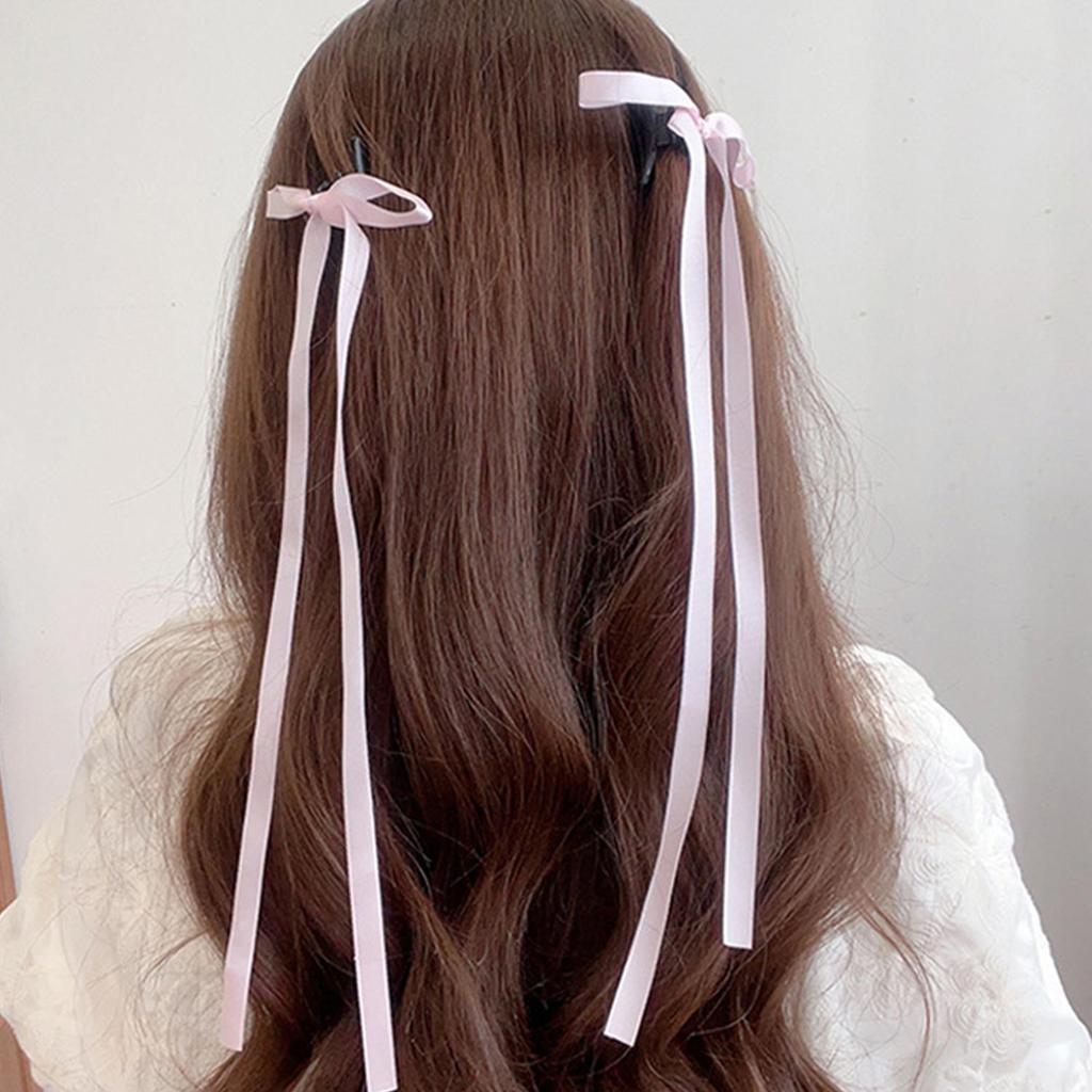 2pcs Braided Bows Hair Clips Sweet Long Ribbons Double Ponytails Claws Cute Headwear Trendy Fashionable Korean Style Hairpins