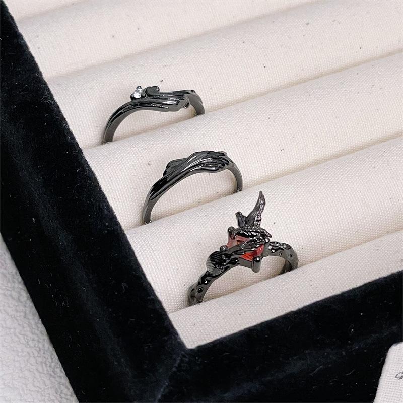 Dark Personality Crow Stacked Ring Opening Adjustable Niche Design Trendy Cool Retro Index Finger Ring