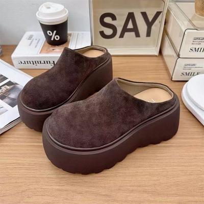 2025 Herbst Mango Kopf trägt ausländischen Stil Keilabsatz rutschfeste Muffin Schuhe Retro Höhenerhöhung kleine Tasche Kopf Hausschuhe