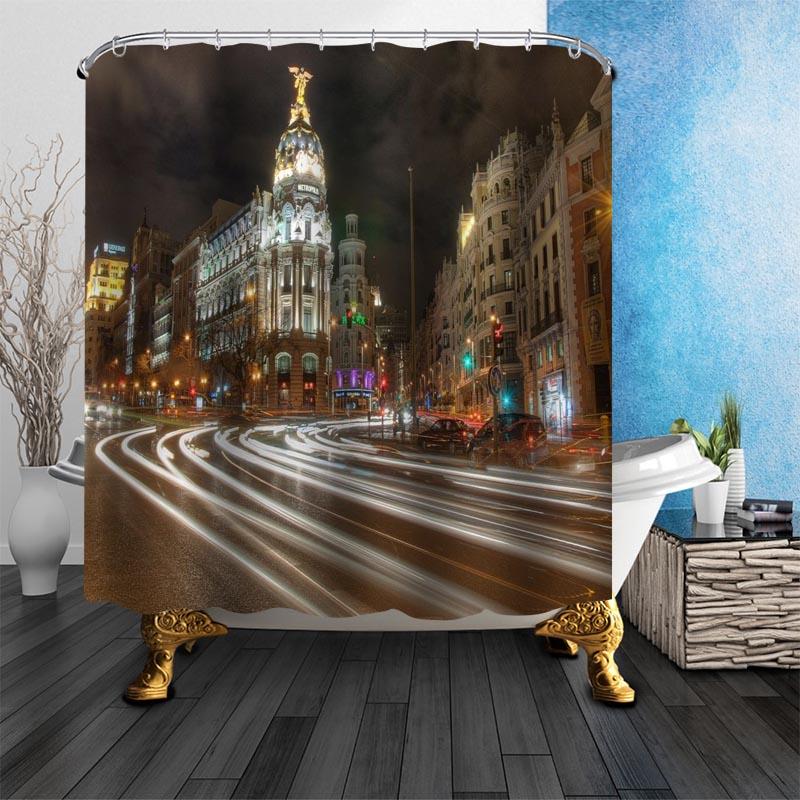 Belle Tende da Doccia con Paesaggio di Madrid per Decorazione Tenda da Bagno 180x180cm Tessuto Impermeabile Antimosquito Tenda da Doccia