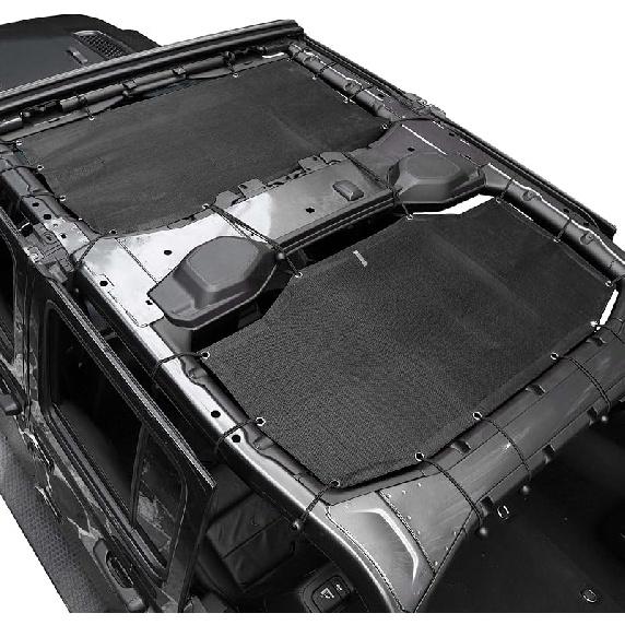 JeCar JLU Sun Shade Mesh Sunshade Provides UV Sun Protection Compatible with Jeep Wrangler 2018-2024 JL Unlimited 4 Door Front & Rear, 2 Pieces