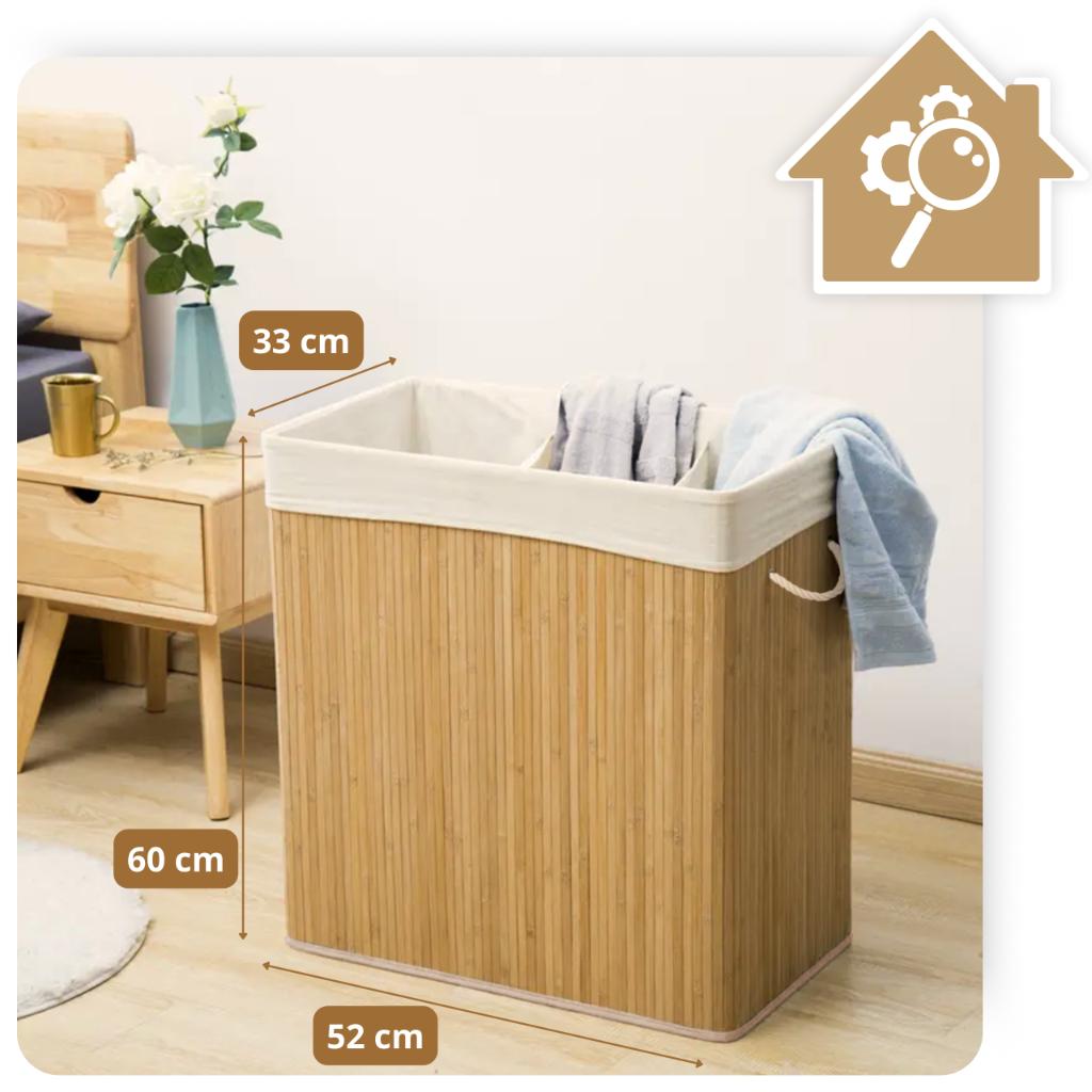 Three-compartment bamboo laundry basket, beige, 100 l