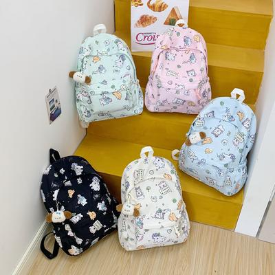 Korean Version of Cartoon Printed Backpack Large Capacity Student Backpack Going Out Travel Bag Junior High School High Value Backpack Men and Women