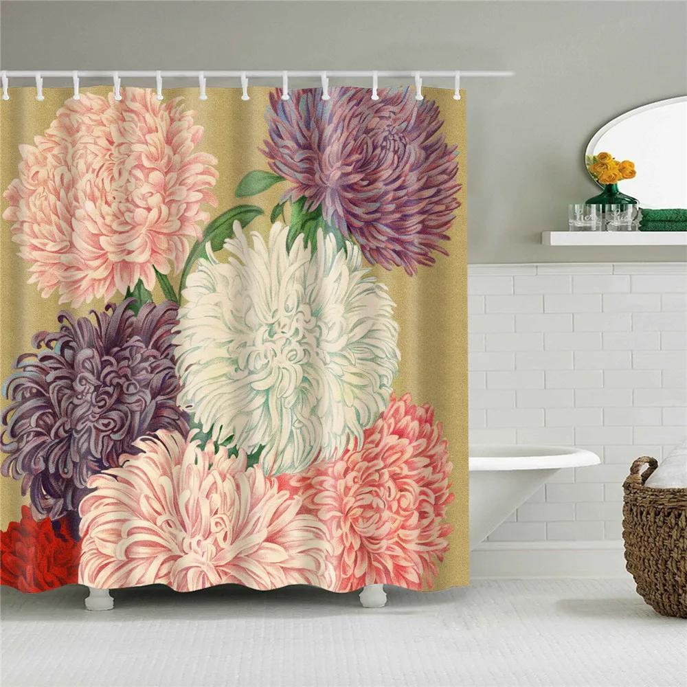 Cartoon Animals Elephant Flamingo Bathroom Curtains Waterproof Polyester Flowers Plant Printed Shower Curtains With 12 Hooks
