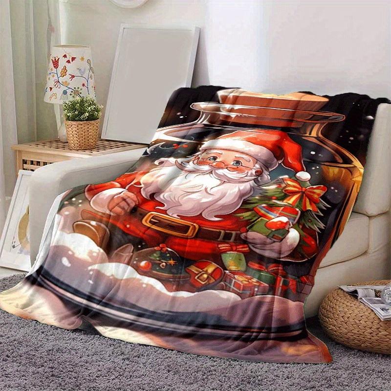 1 ks lehká flanelová deka s potiskem Santa Clause, pohodlná a hřejivá deka, pro kempování, pohovku, postel, gauč, kancelář, dárkové deky ve všech