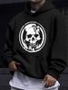 American Western Style Unisex Autumn Winter Print Hooded Long Sleeve Sweatshirt, Hollow Skull Pattern Hoodie, Easy White Line Pattern Dark Niche, Plai