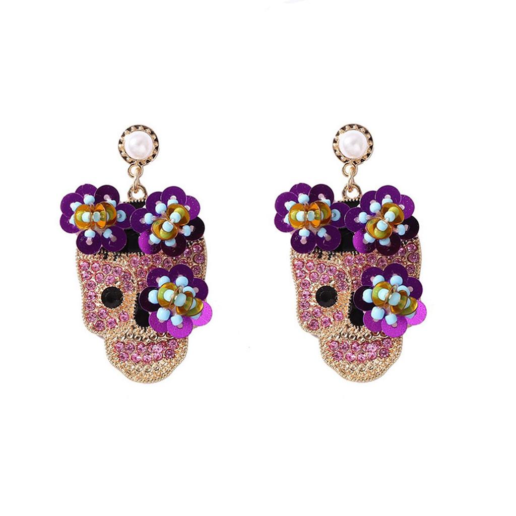 Exquisite Skull Studs Earrings Accessory Elegant Glitter Flower Skull Earrings Zircon Embellished Studs for Party Wear