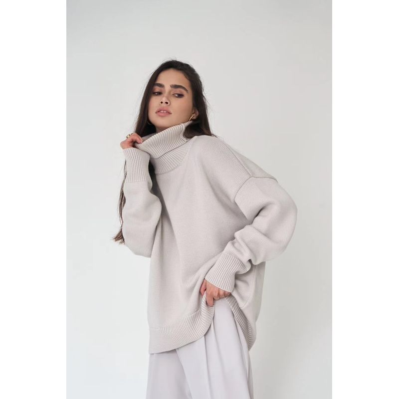 New Arrival Fall and Winter Plaid Loose All-Matching Graceful Pullover Turtleneck Sweater Turtleneck Loose Sweater