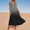 Women's Summer V-Neck Beach Long Short Sleeve Patchwork Gradient Dresses
