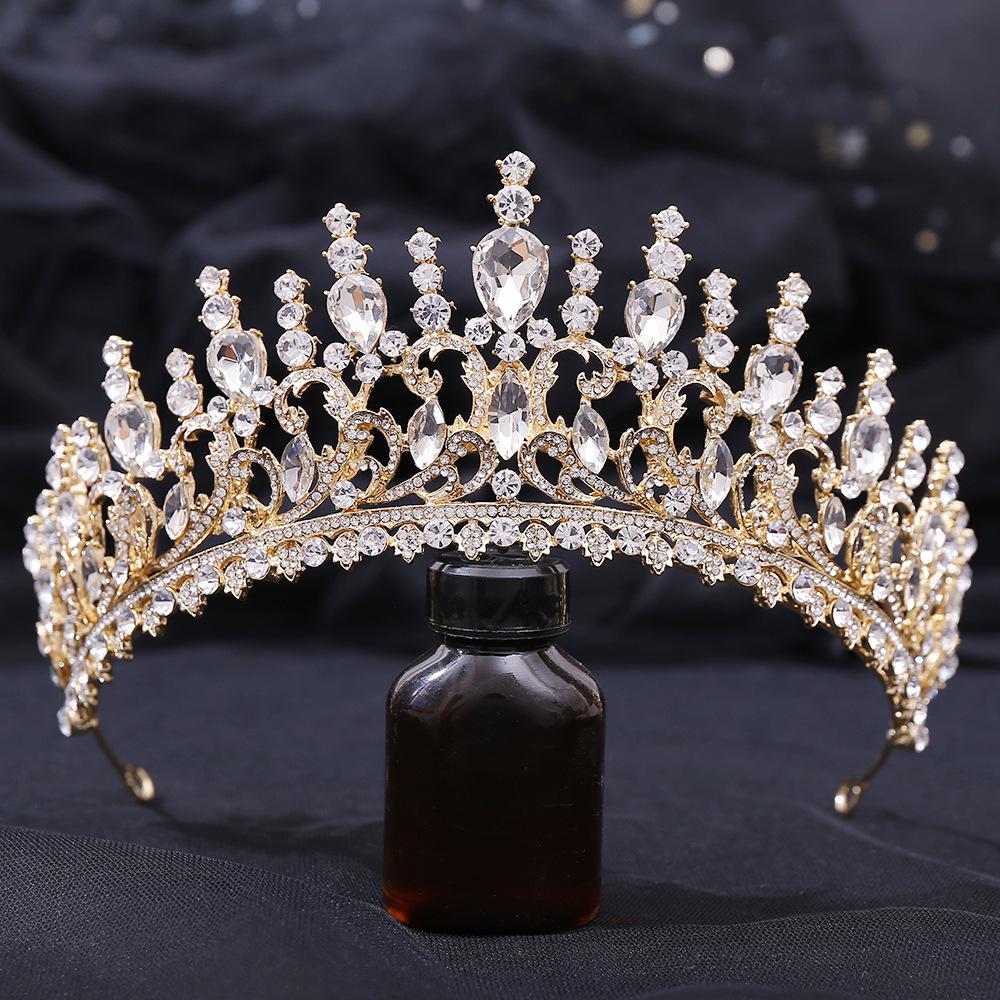 DIEZI New Baroque Korean Gold Color Crown Hair Accessories Luxury Crystal Tiara For Women Wedding Headdress Bridal Hair Zircon