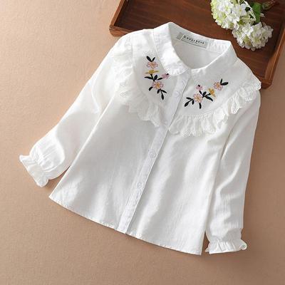 Mädchen Hemd Blusen Kinder Frühling Herbst Koreanische Mode Kinder Lange Ärmel Baumwolle Floral Stickerei Spitze Süße Top Kleidung
