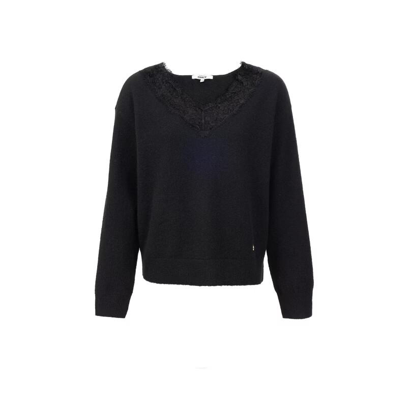 ONLY Women's Lace Trim V-Neck Knit Top