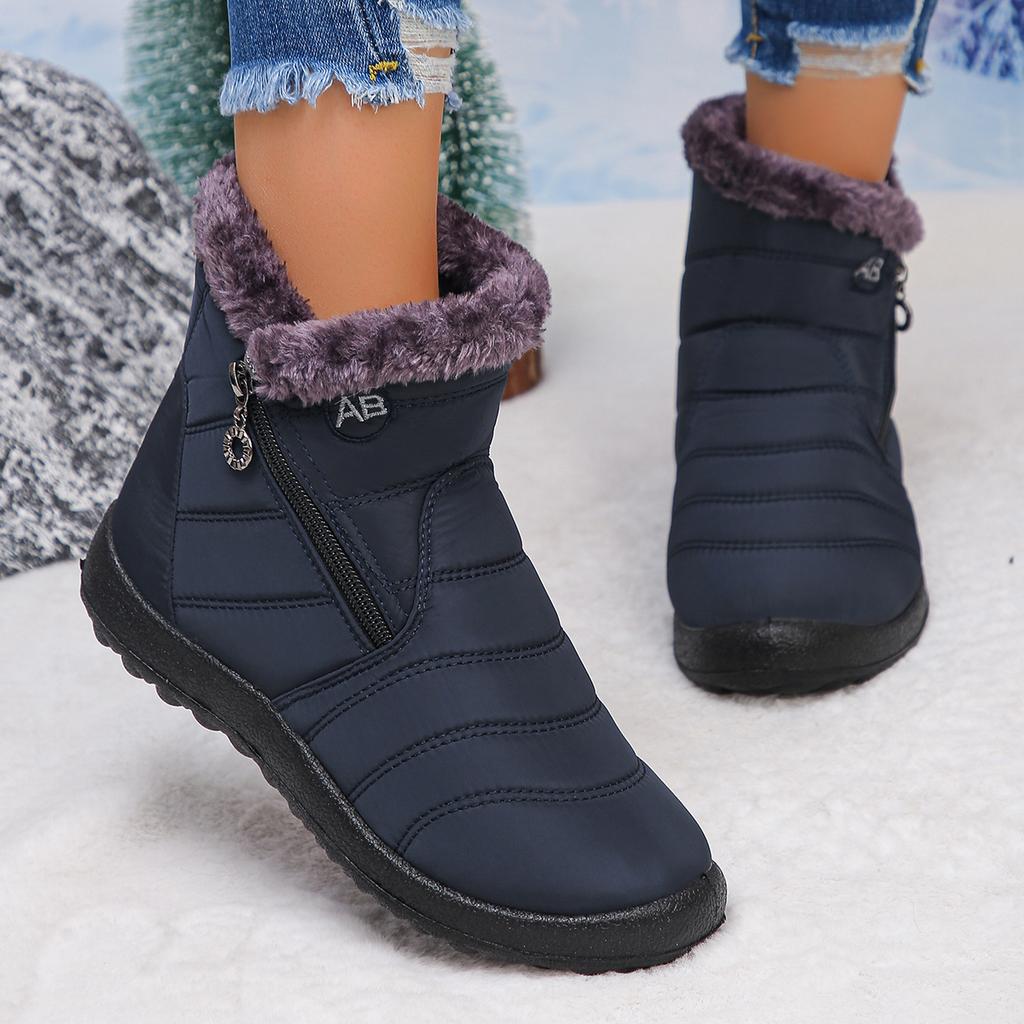 Fashion Casual Side Zip Furry Snow Boots Women 2025 Winter Comfort Round Toe Medium Heel Booties Warm Short Plush Waterproof Ankle Boots