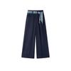 Women Ice-Silk Denim Culottes High Waist Drapey 3/4 Wide Leg Pants Summer Thin Loose Skirt Pants With Scarf Belt