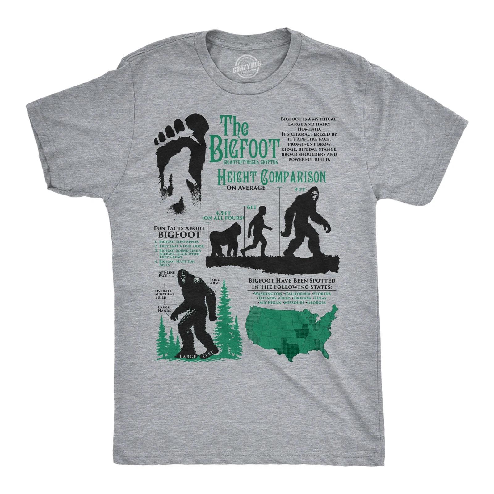 Mens Funny T Shirts Bigfoot Facts Sheet Sarcastic Sasquatch Graphic Novelty Tee XXL
