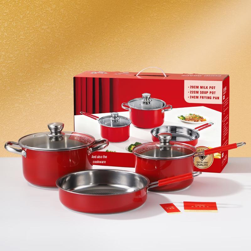Le Chu He Li Red Stainless Steel 3-Piece Cookware Set