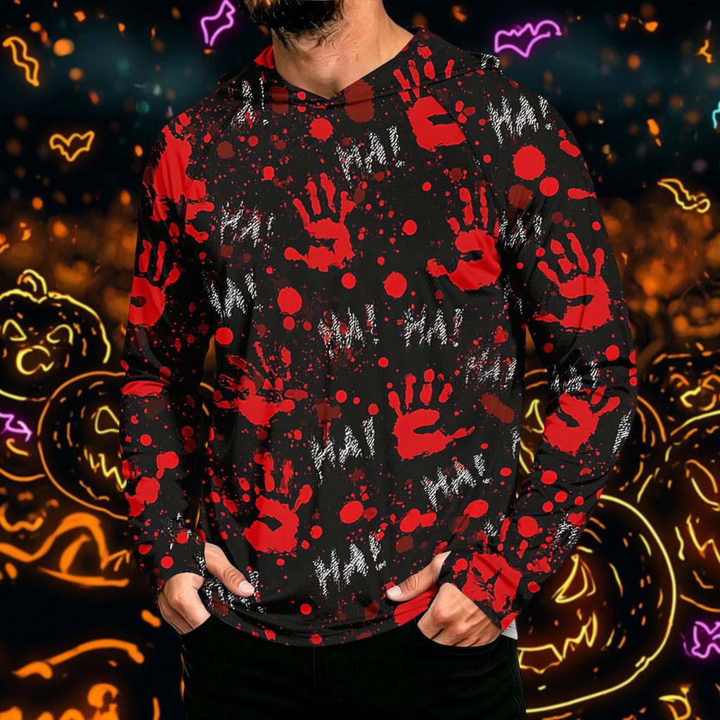 Men's Long Sleeve Hoodie with Sun Halloween Print Pullover