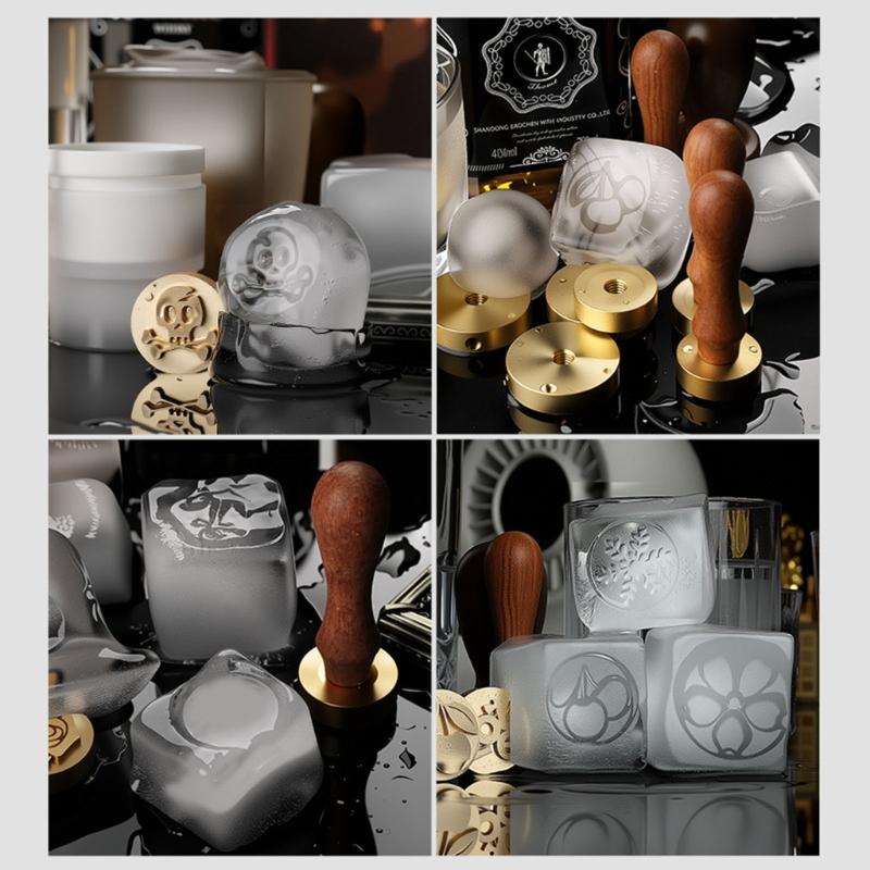 Wood Handle Ice Stamper Ice Engraving Tool With Intricate Carved Pattern For Cocktails Chocolate Desserts Embossing