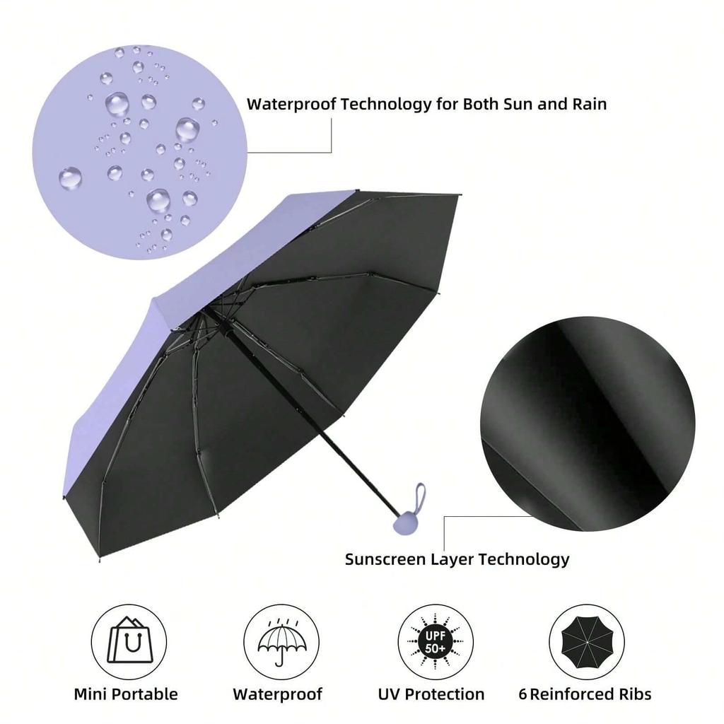 1pc Anti-Uv Mini Umbrella For Sunny And Rainy Days, Portable With Uv Coating And 6 Reinforced Ribs  Beach Umbrella