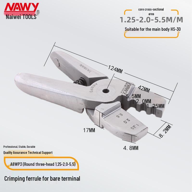 Taiwan Naiwei Pneumatic Crimping Pliers for Bare and Insulated Terminals, Nipple Pliers, and Wire Crimping Head Accessories Basic Model