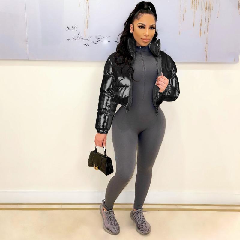 

Осень и Зима Новая Женская Мода Бронзовый Тренд Хлопковая Повседневная Короткая Куртка Куртка XS