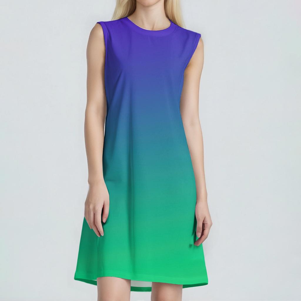 Damenmode Lässig Print Rundhals Ärmellos Kurzes Kleid