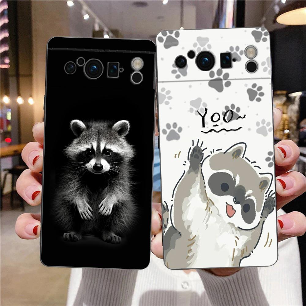 Luxury Phone Case For Google Pixel 10 9 8 9A 8A 7 7A 6 Pro XL 6A 5G Black Soft Back TPU Cover Raccoon