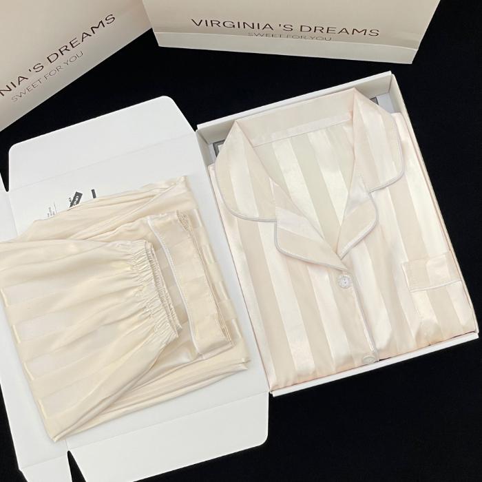 Pyjamas Damen Seiden-Langarmpyjamas Pyjama-Anzug mit Blumendruck Hochwertige Eisseide Kann Draußen Als Pyjama Für Zu Hause Getragen Werden