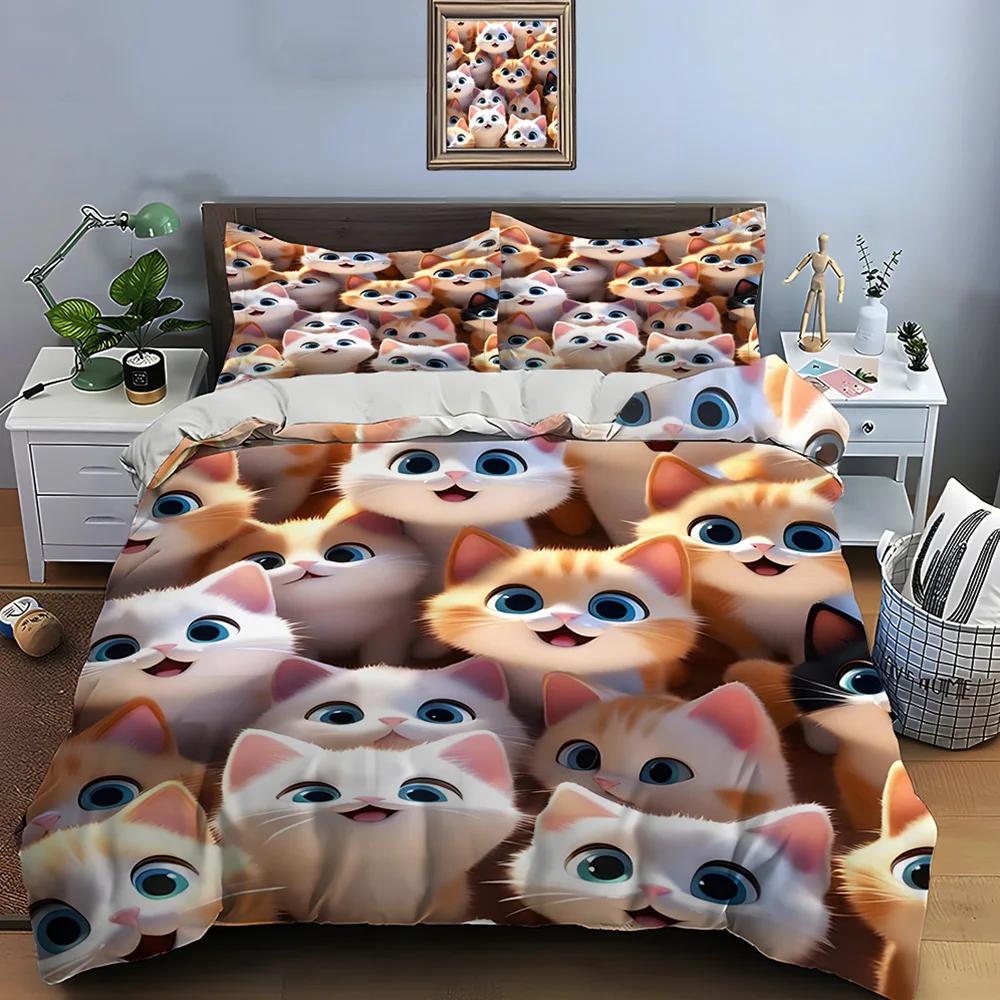Duvet Cover 1 Duvet Cover 2 Pillowcases Adult And Children Bedding Set Luxury Comforter Set Cute Cartoon Cats Print Bedding Set