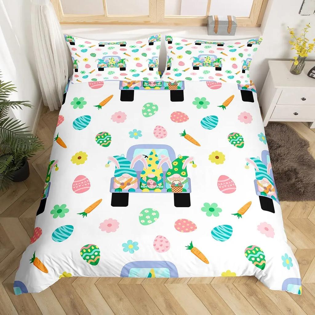 Comforter Kawaii Rabbit Cute Pet Animal Comforter Boho Floral Easter Eggs Bedding Set Happy Easter Gifts For Girls Teens