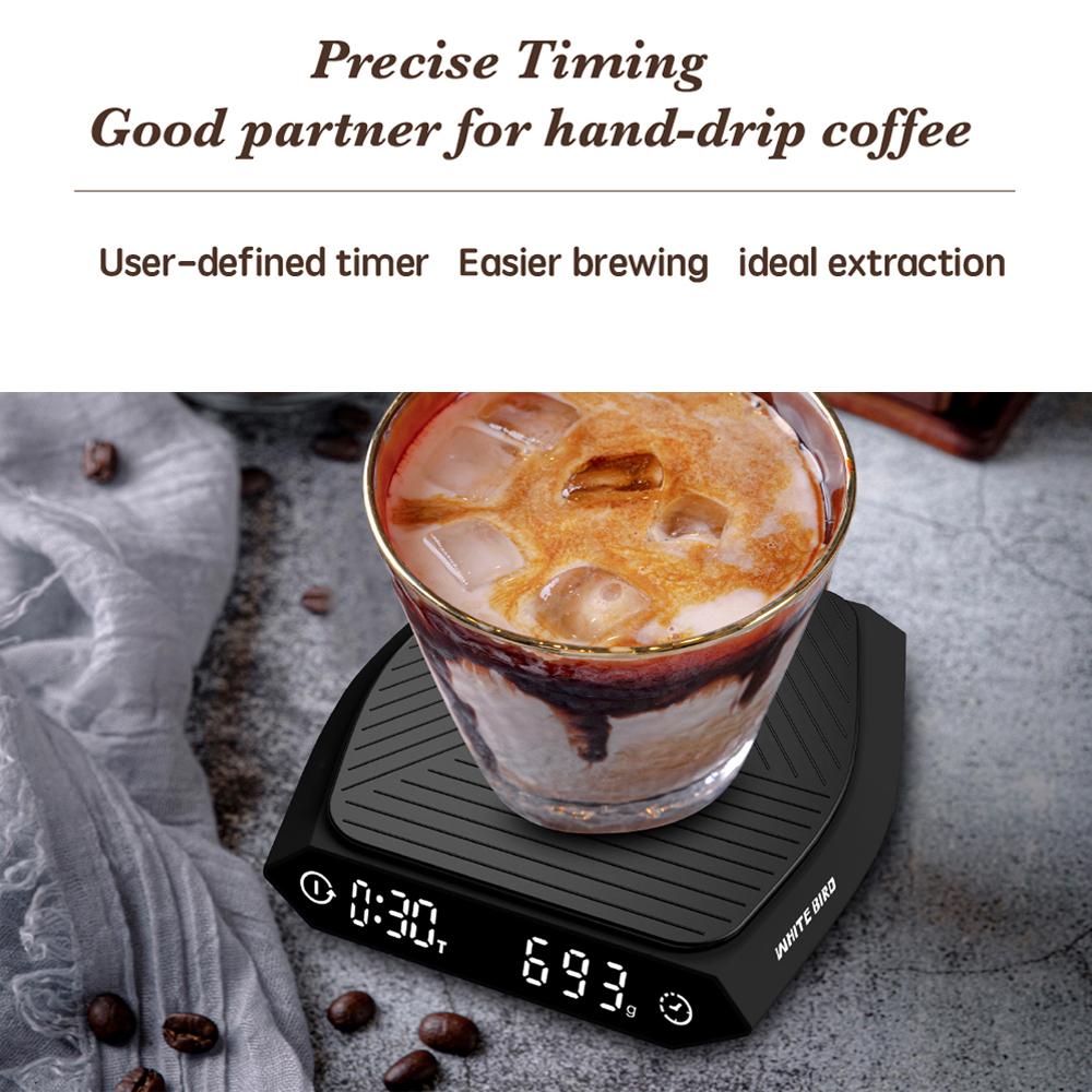 2KG Elektronische Kaffeewaage Professionelle Handaufguss-Kaffeewaage Typ-C Aufladung Küchenwaage mit Timer