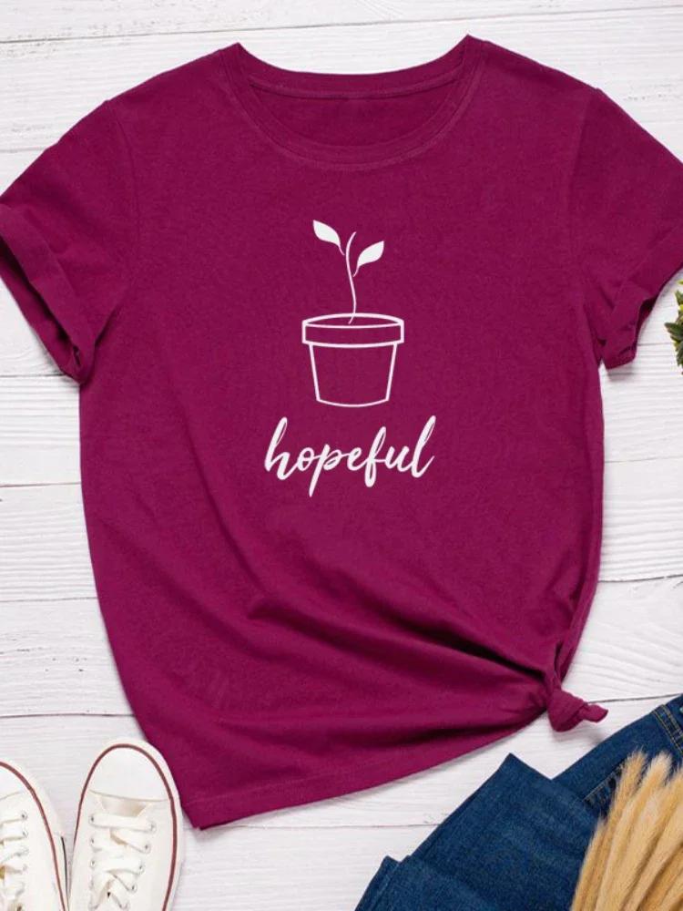 Hopeful Plant  Print Women T Shirt Short Sleeve O Neck Loose Women Tshirt Ladies Fashion Tee Shirt Tops Clothes Camisetas Mujer