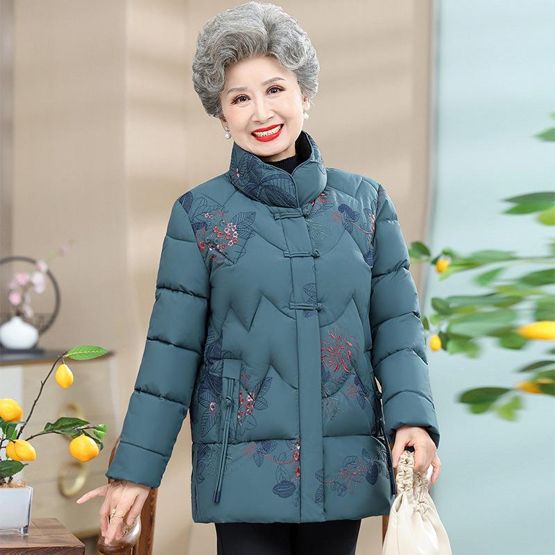Winter Warm Cotton Coat for Middle-Aged and Elderly Women - Mid-Length Grandma Style Jacket