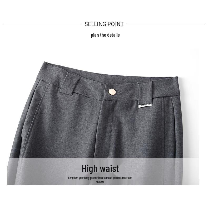 Gray High-Waisted Wide-Leg Suit Pants for Women - Spring/Autumn 2025 Trendy Casual Straight-Leg Style