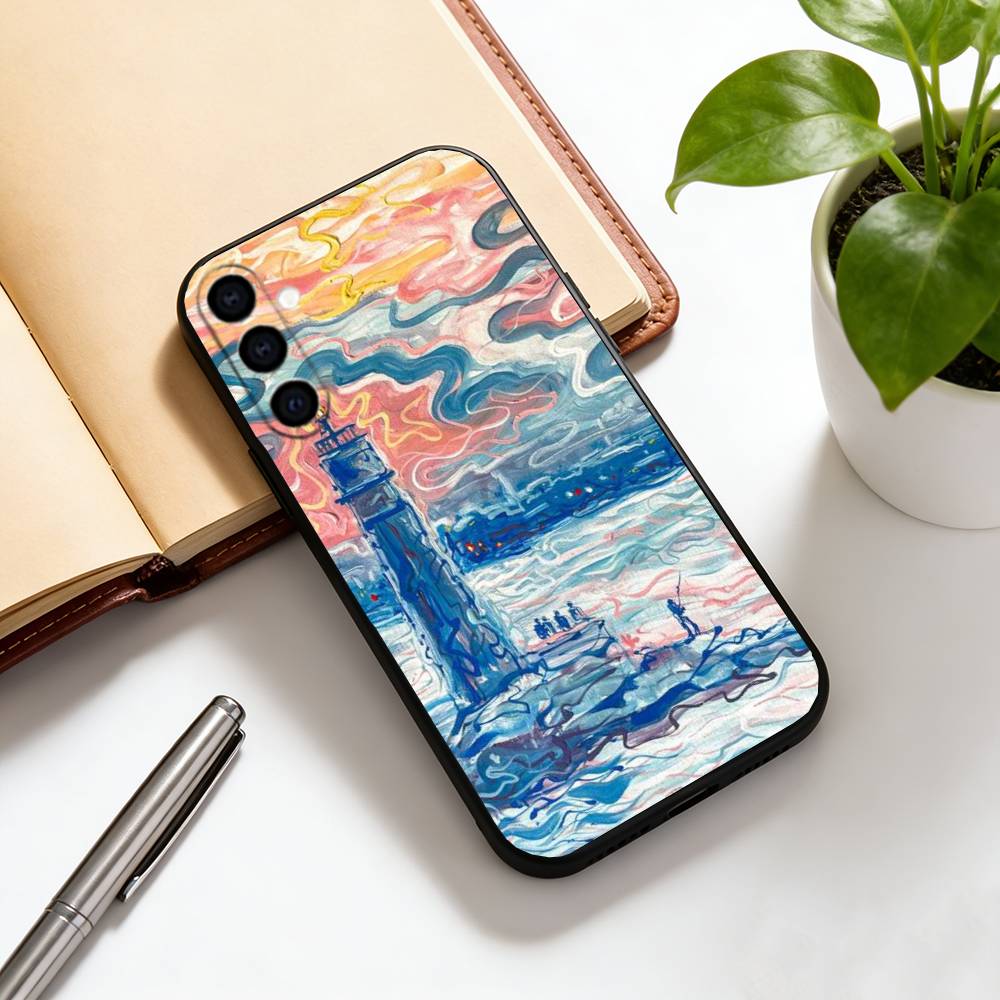 Art oil painting of a lighthous Phone Case Black Silicone Soft For Samsung Galaxy A73,A72,A71,A70,A53,A52,A51