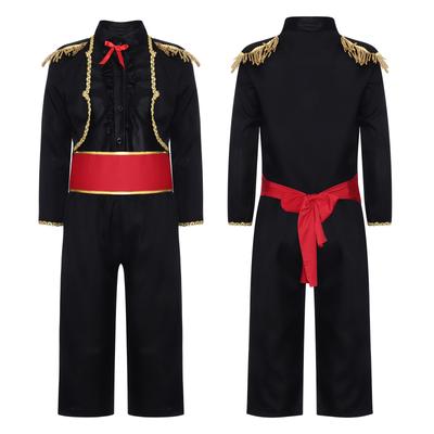 Boys Halloween Spanish Bullfighter Cosplay Outfit Flamenco Costume Gold Trim Tassel Shoulder Board Top Pants Set